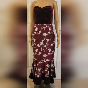 Gianni Bini Jacquard Merlot & Silver Glittery Fit & Flare Holiday Dress sz S